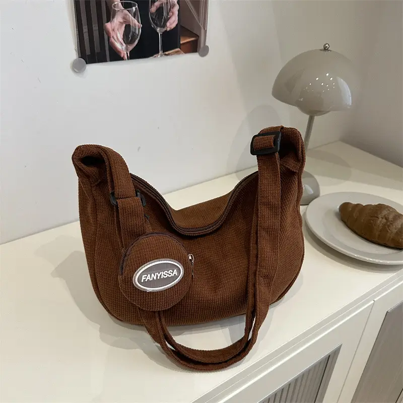 Brown Corduroy Women's Shoulder Crossbody Bag - Image 9