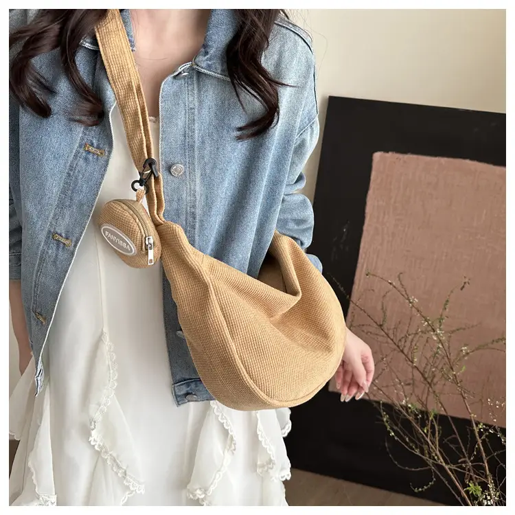 Brown Corduroy Women's Shoulder Crossbody Bag — feature 7
