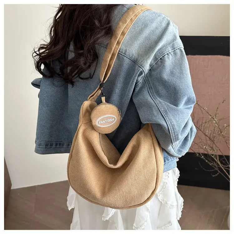 Brown Corduroy Women's Shoulder Crossbody Bag — feature 8