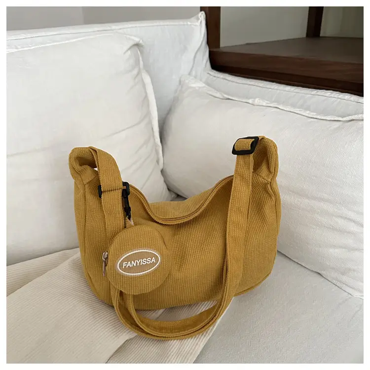 Brown Corduroy Women's Shoulder Crossbody Bag - Image 4