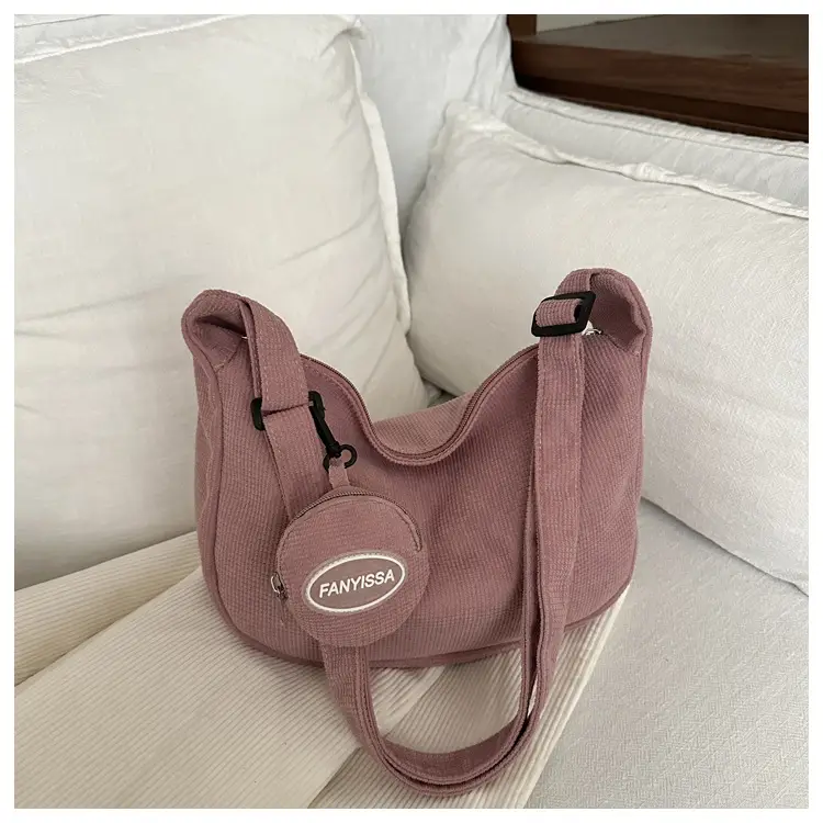 Brown Corduroy Women's Shoulder Crossbody Bag - Image 5