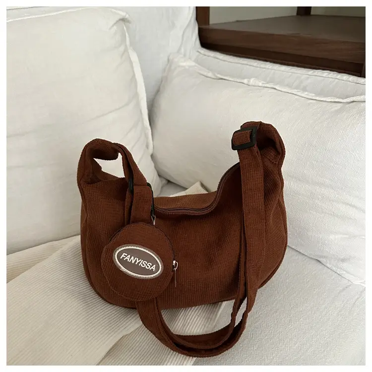 Brown Corduroy Women's Shoulder Crossbody Bag - Image 6