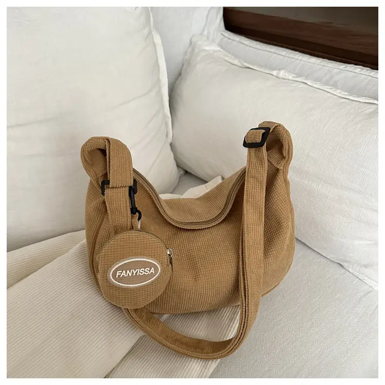 Brown Corduroy Women's Shoulder Crossbody Bag - Image 8