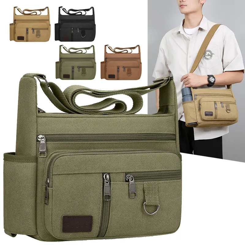 Men's Large Capacity Crossbody Bag Canvas Multi-Color - Image 6