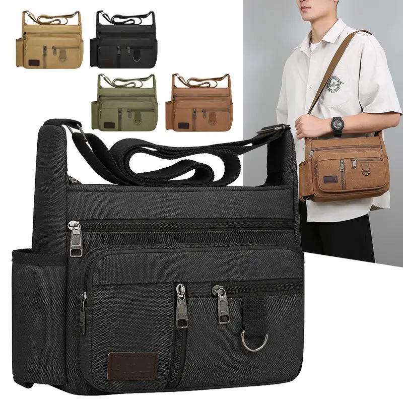 Men's Large Capacity Crossbody Bag Canvas Multi-Color - Image 7