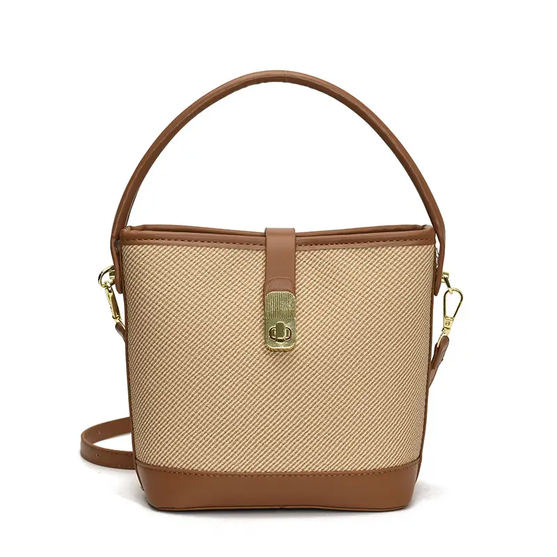 Women's Beige Mesh Crossbody Bag with Leather Strap