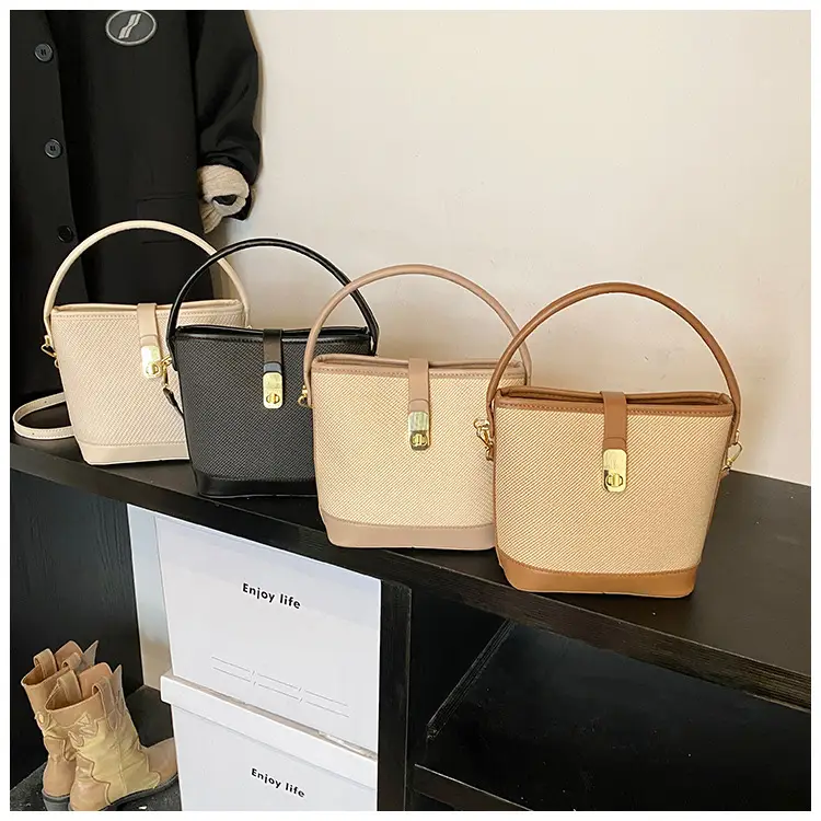 Women's Beige Mesh Crossbody Bag with Leather Strap — feature 2
