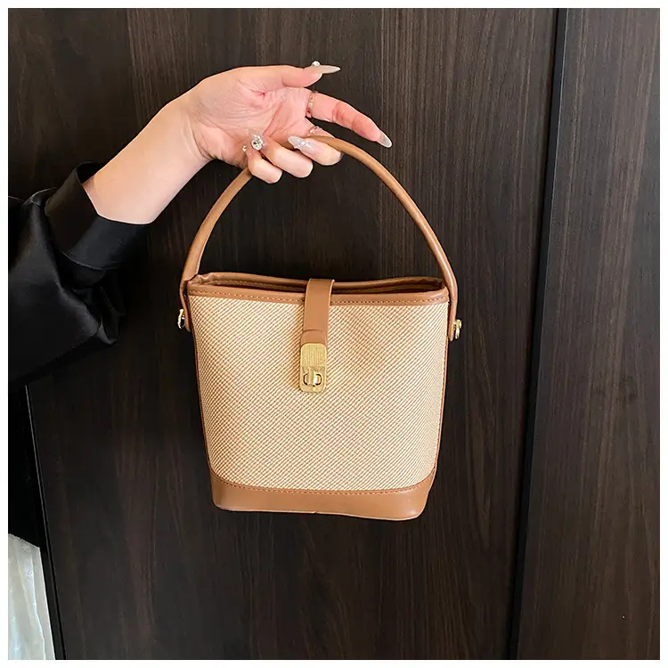 Women's Beige Mesh Crossbody Bag with Leather Strap — feature 25