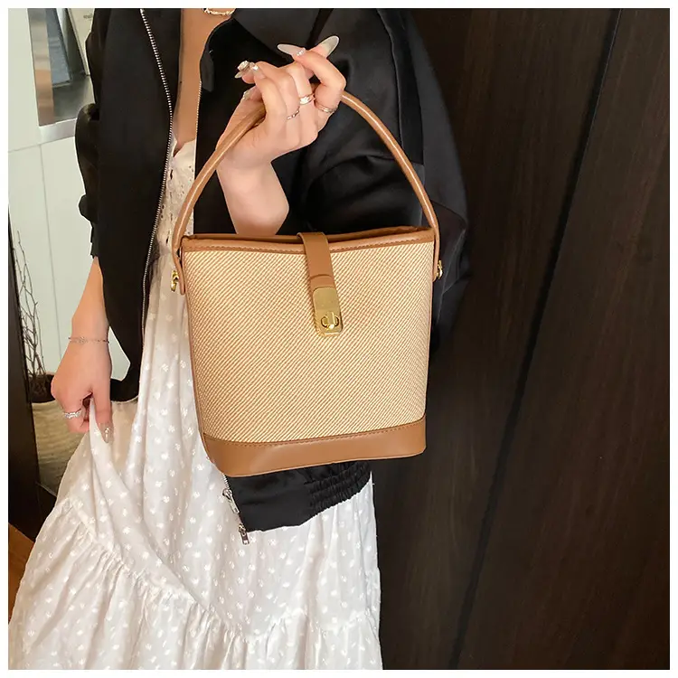 Women's Beige Mesh Crossbody Bag with Leather Strap — feature 26