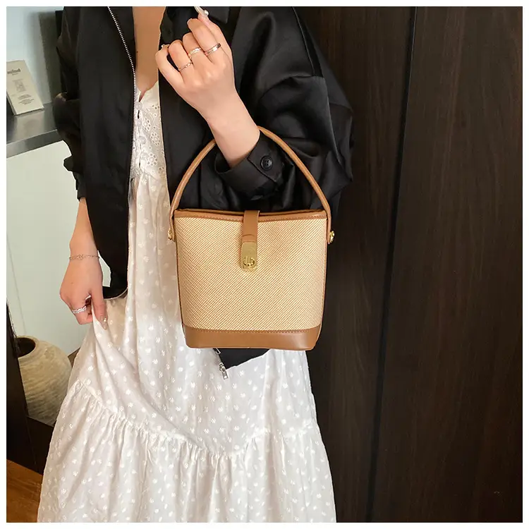 Women's Beige Mesh Crossbody Bag with Leather Strap — feature 27