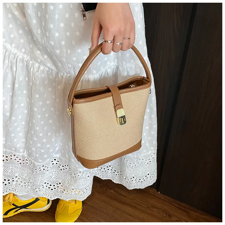 Women's Beige Mesh Crossbody Bag with Leather Strap — feature 28