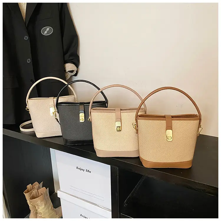 Women's Beige Mesh Crossbody Bag with Leather Strap — feature 3