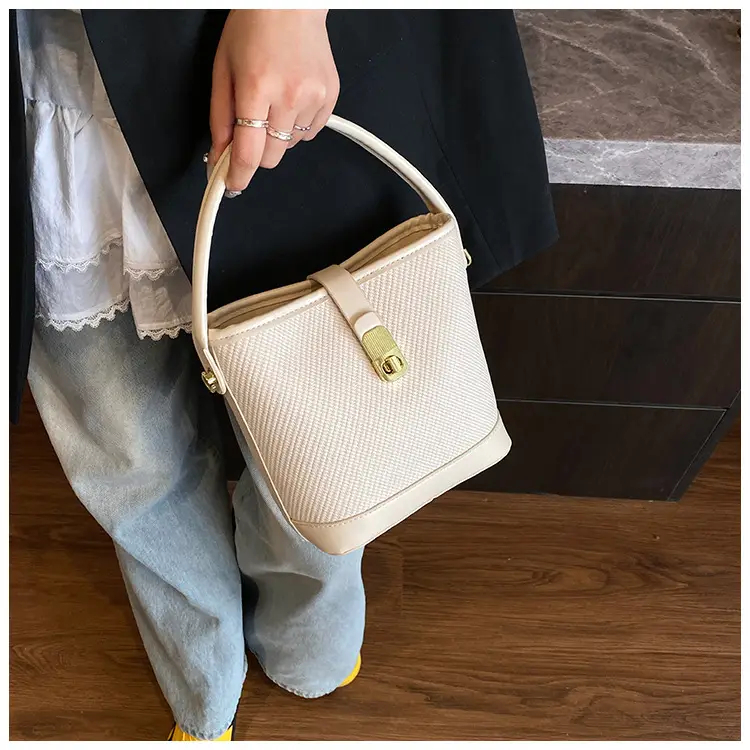 Women's Beige Mesh Crossbody Bag with Leather Strap — feature 31