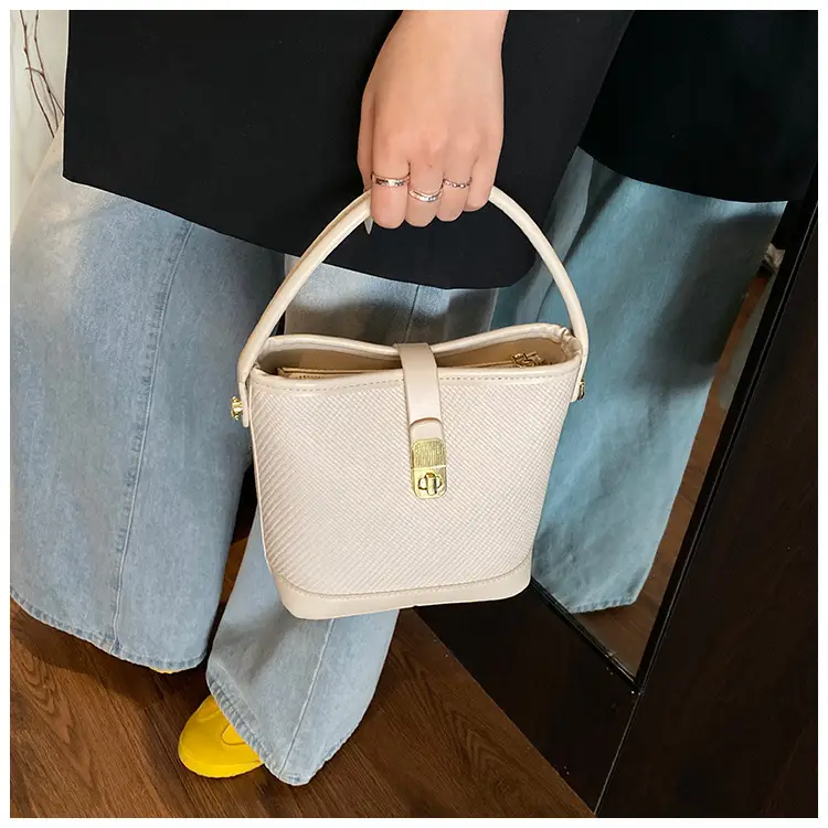 Women's Beige Mesh Crossbody Bag with Leather Strap — feature 33
