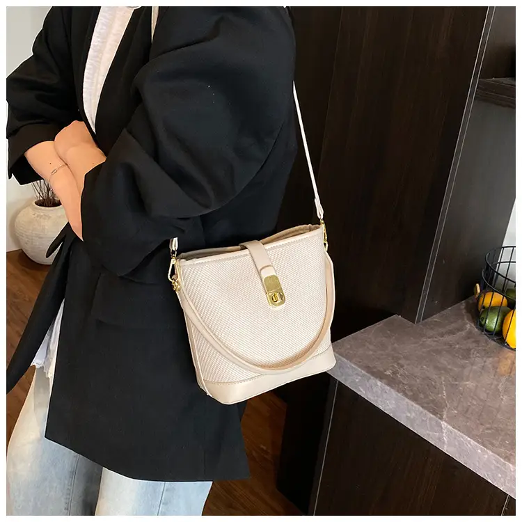 Women's Beige Mesh Crossbody Bag with Leather Strap — feature 34