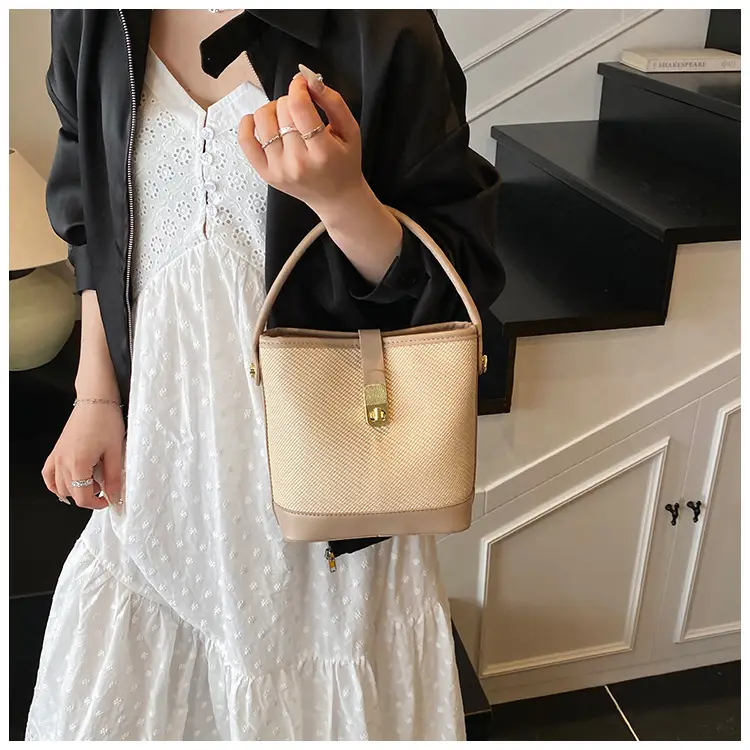 Women's Beige Mesh Crossbody Bag with Leather Strap — feature 36