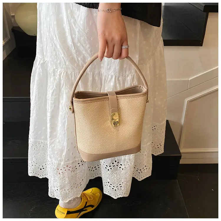 Women's Beige Mesh Crossbody Bag with Leather Strap — feature 37