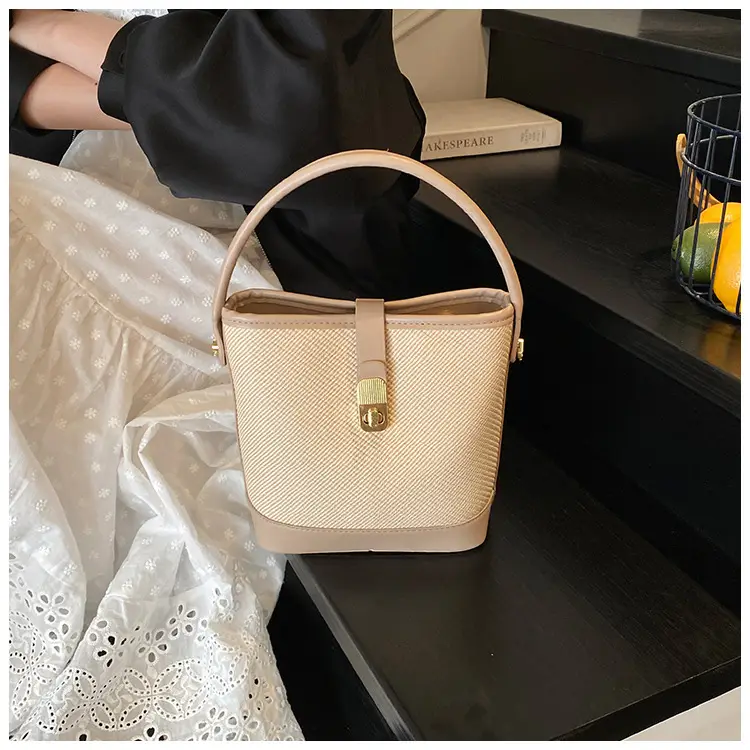 Women's Beige Mesh Crossbody Bag with Leather Strap — feature 38