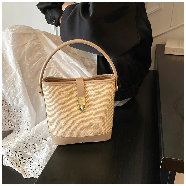 Women's Beige Mesh Crossbody Bag with Leather Strap — feature 39