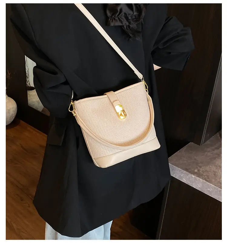 Women's Beige Mesh Crossbody Bag with Leather Strap — feature 4