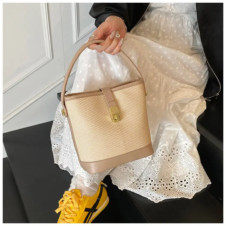 Women's Beige Mesh Crossbody Bag with Leather Strap — feature 40