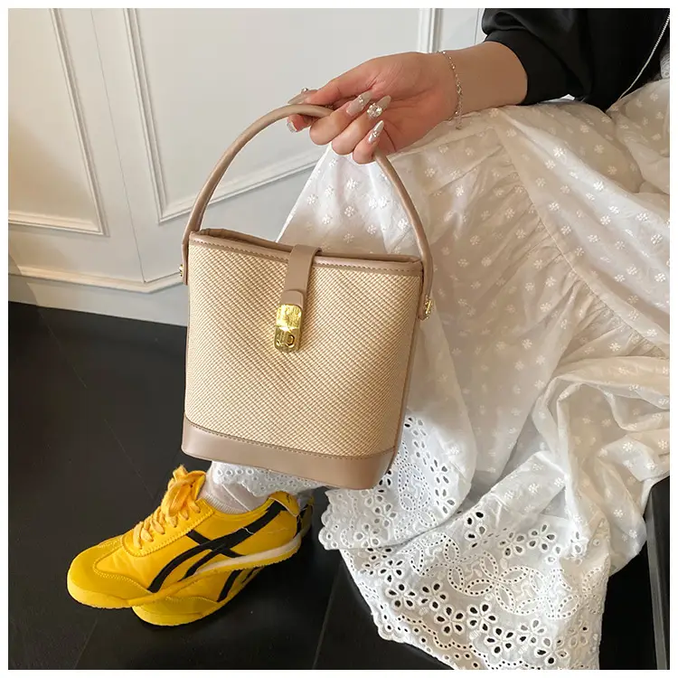 Women's Beige Mesh Crossbody Bag with Leather Strap — feature 41