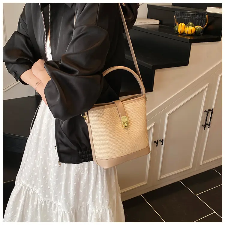 Women's Beige Mesh Crossbody Bag with Leather Strap — feature 42