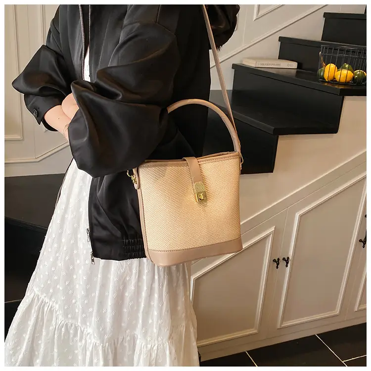 Women's Beige Mesh Crossbody Bag with Leather Strap — feature 43
