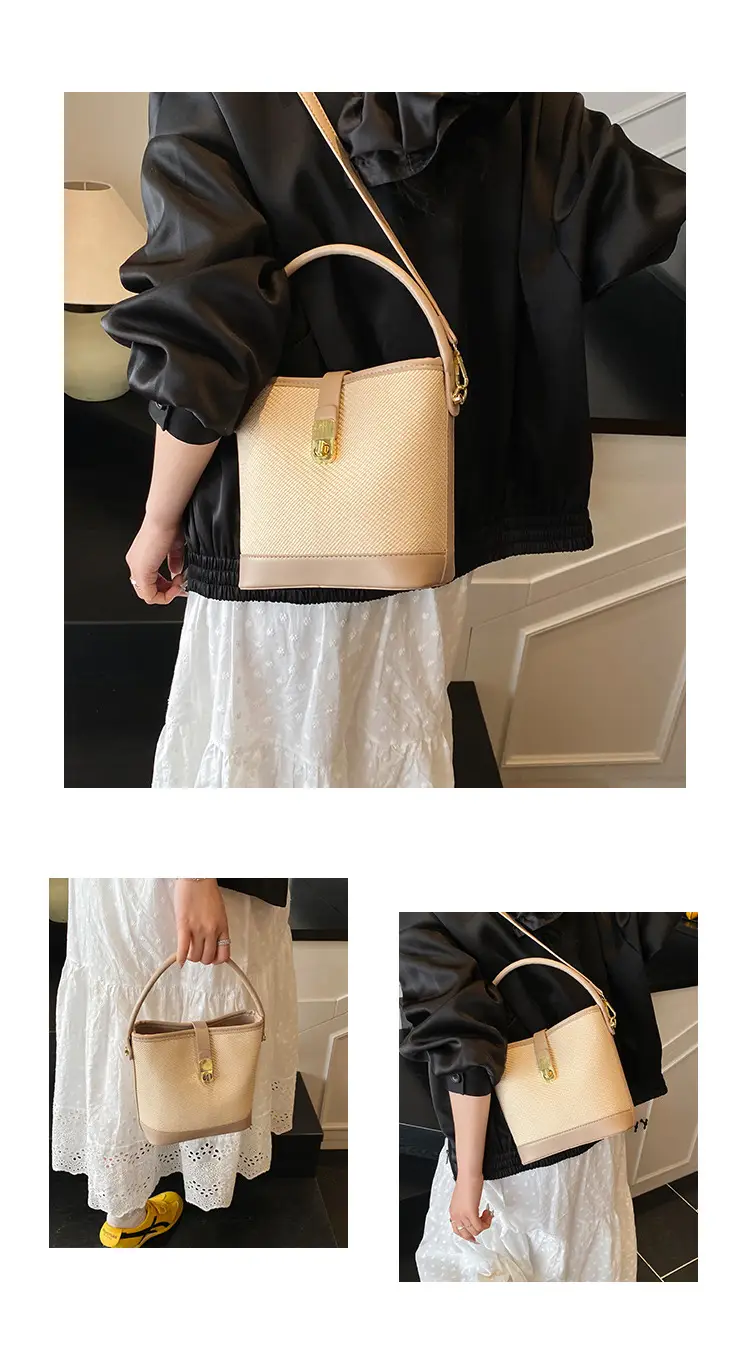 Women's Beige Mesh Crossbody Bag with Leather Strap — feature 6