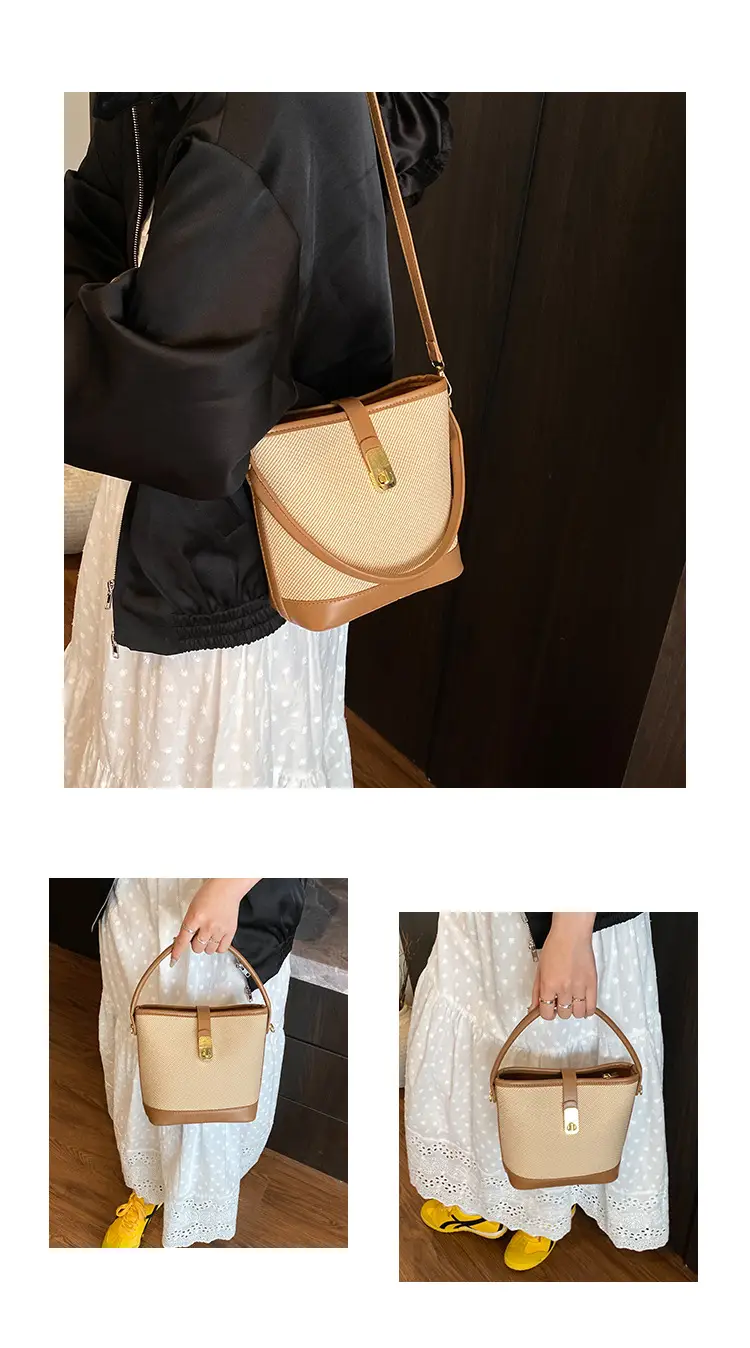 Women's Beige Mesh Crossbody Bag with Leather Strap — feature 8