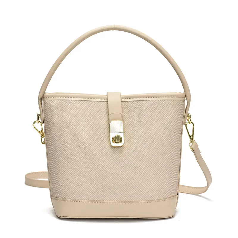 Women's Beige Mesh Crossbody Bag with Leather Strap