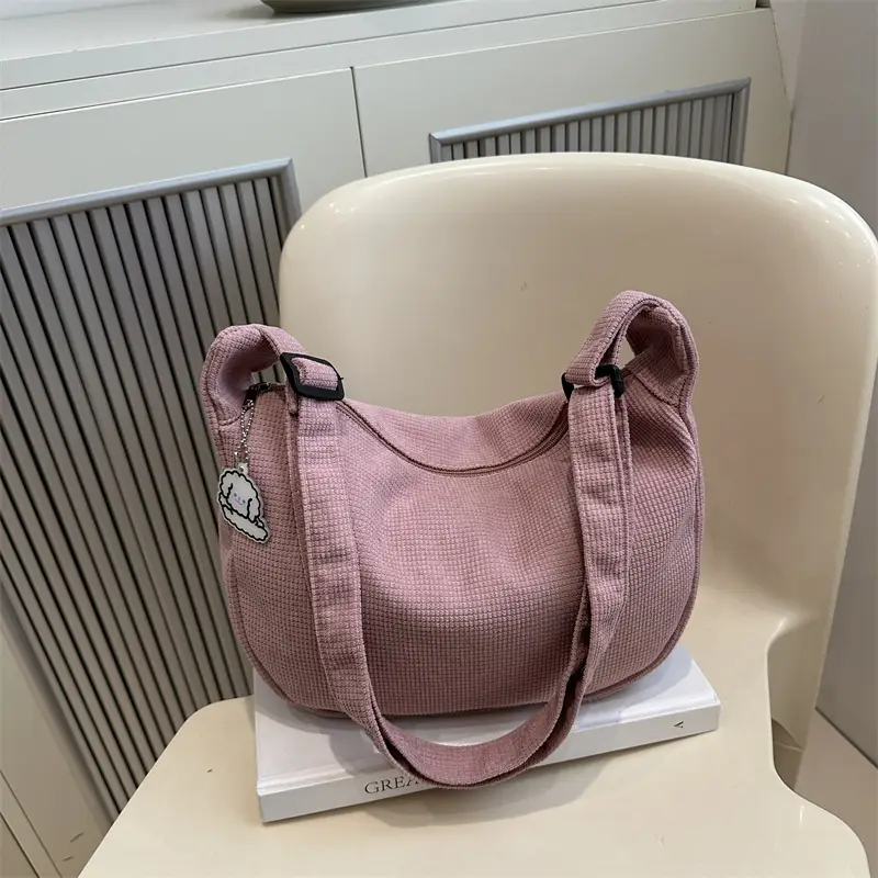 Beige Waffle Knit Shoulder Bag for Women - Image 10