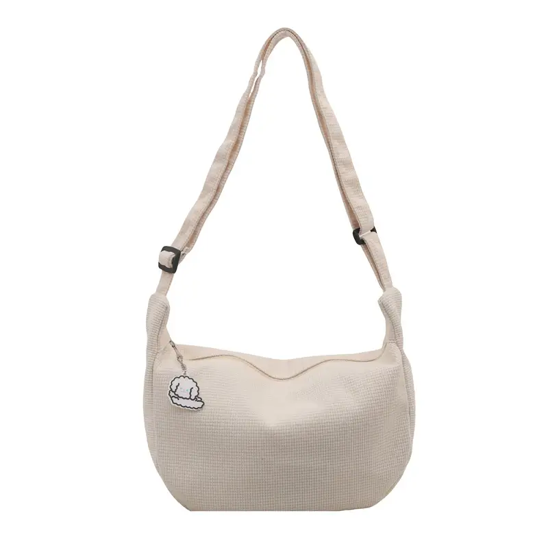 Beige Waffle Knit Shoulder Bag for Women - Image 13