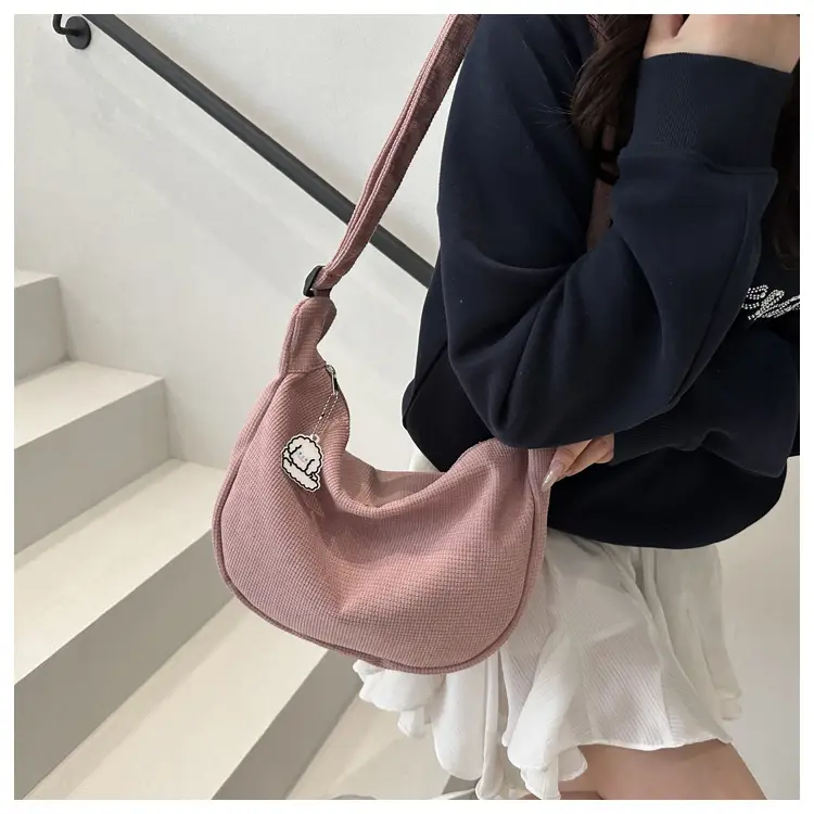 Beige Waffle Knit Shoulder Bag for Women — feature 17