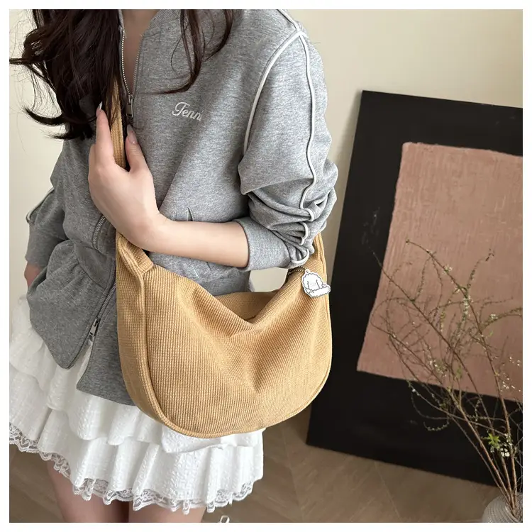 Beige Waffle Knit Shoulder Bag for Women — feature 22