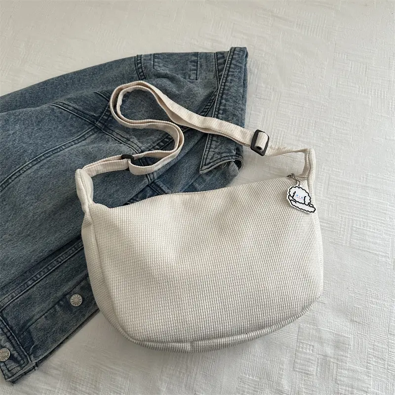 Beige Waffle Knit Shoulder Bag for Women - Image 3