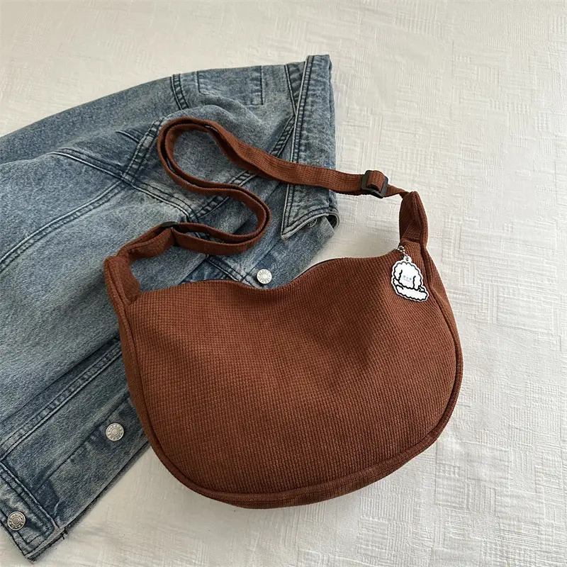 Beige Waffle Knit Shoulder Bag for Women - Image 5