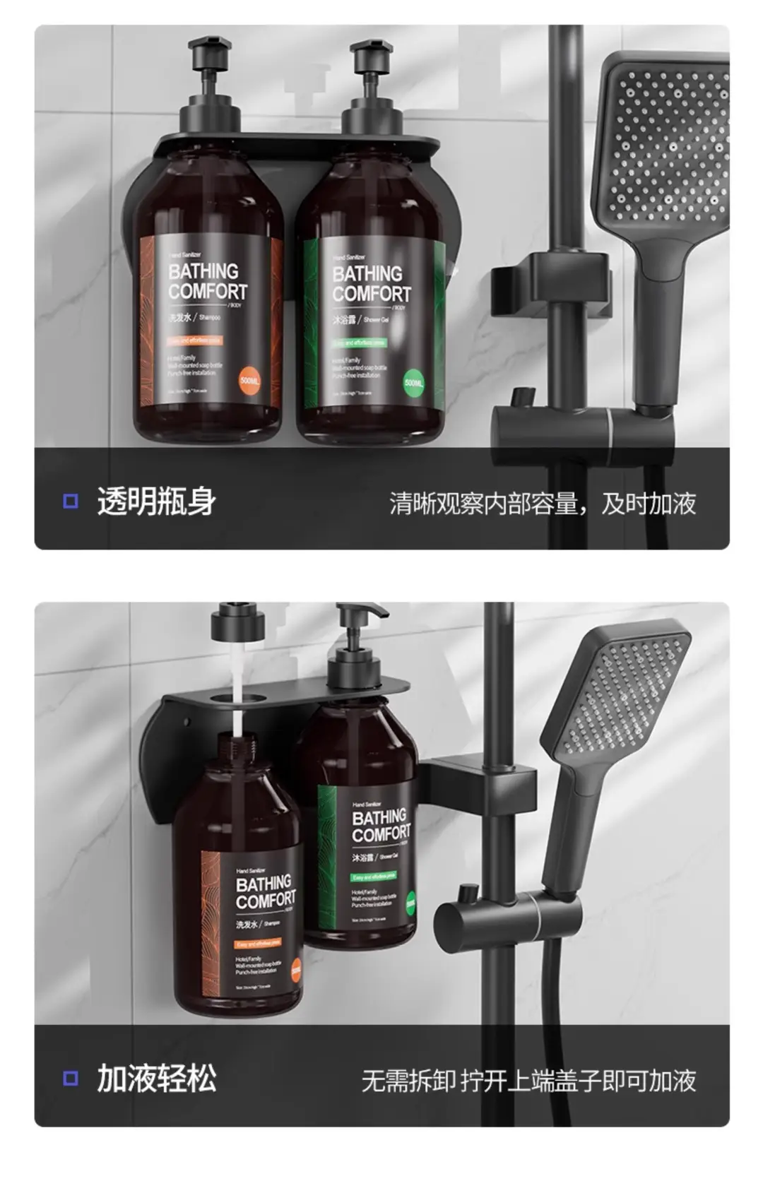Bathroom Hotel Manual Soap Dispenser Hotel Wall-Mounted Shower Gel Shampoo Box Soap Dispenser Hand Sanitizer Bottle — feature 15