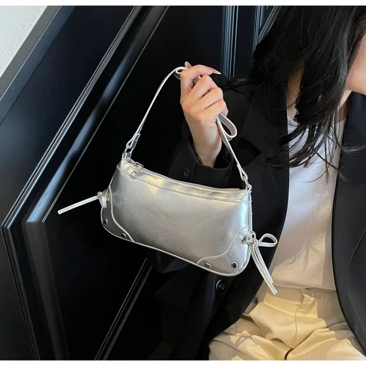 Pink Underarm Bag for Women, Small, Double Bow, Leather Feel — feature 10