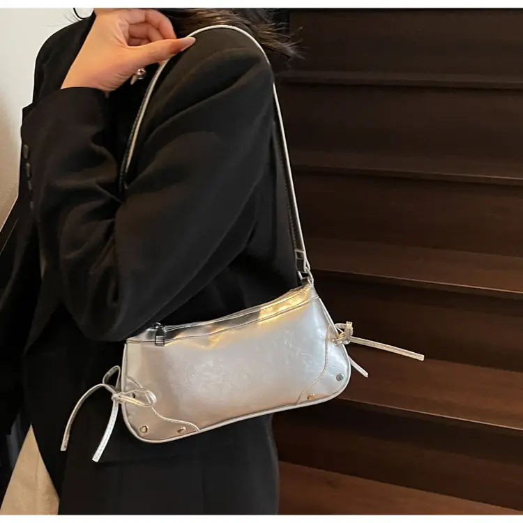 Pink Underarm Bag for Women, Small, Double Bow, Leather Feel — feature 11