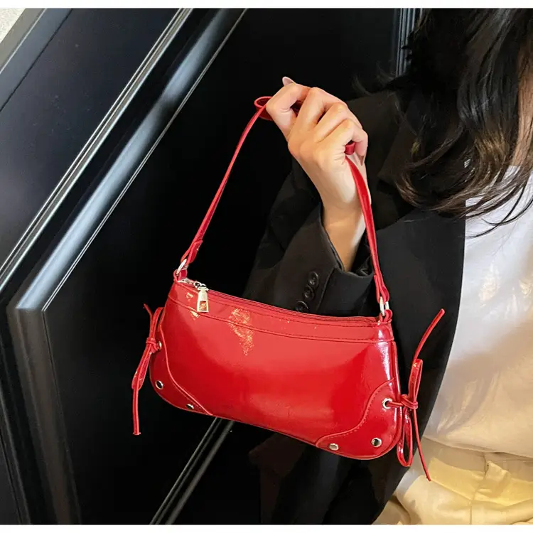 Pink Underarm Bag for Women, Small, Double Bow, Leather Feel — feature 12
