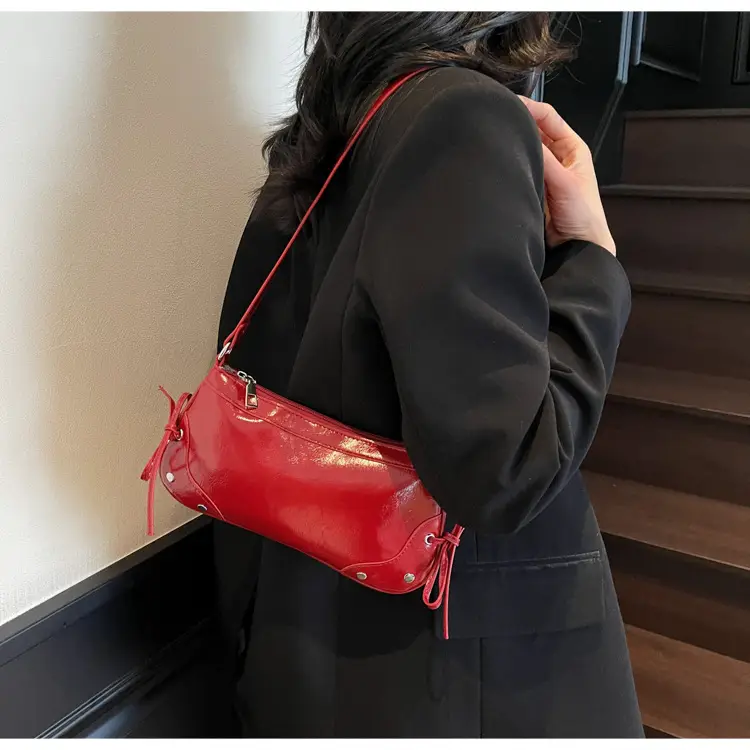 Pink Underarm Bag for Women, Small, Double Bow, Leather Feel — feature 13
