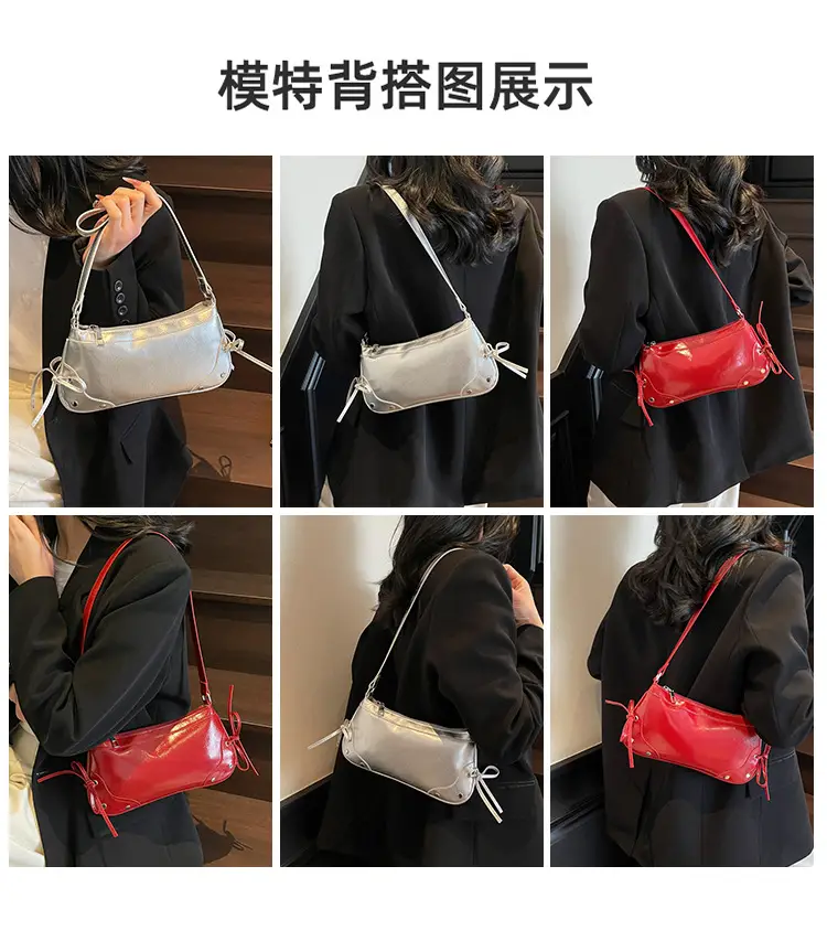 Pink Underarm Bag for Women, Small, Double Bow, Leather Feel — feature 9