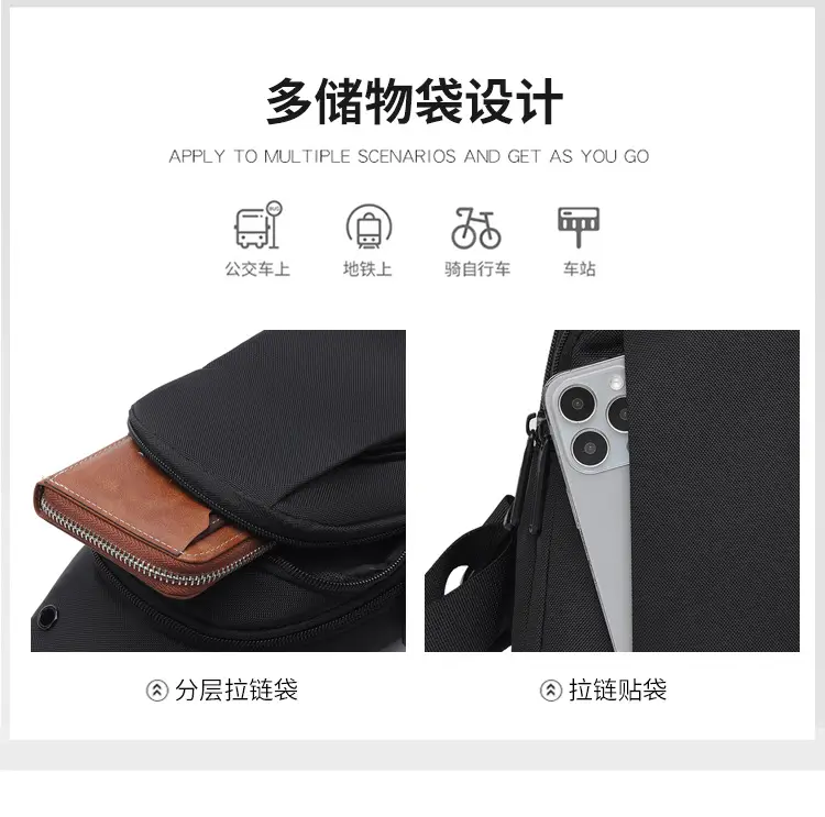 Men's Black Crossbody Bag Lightweight Casual Travel Satchel — feature 9