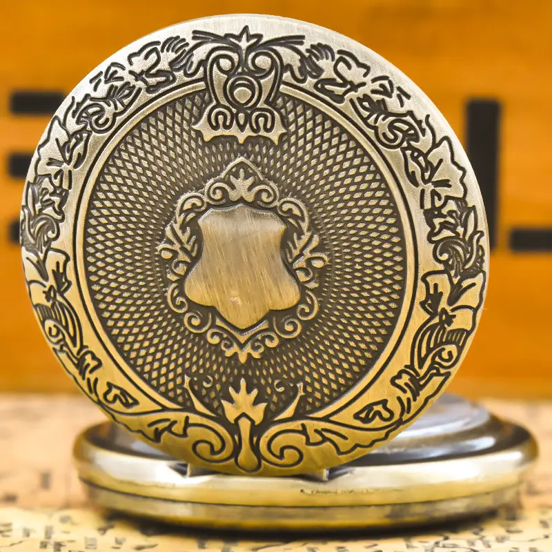 Retro European Pocket Watch with Chain & Carved Design