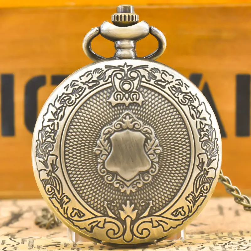 Retro European Pocket Watch with Chain & Carved Design