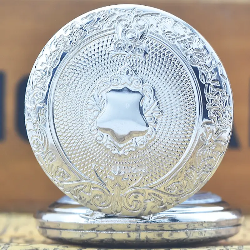 Retro European Pocket Watch with Chain & Carved Design — feature 10