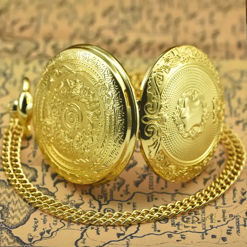 Retro European Pocket Watch with Chain & Carved Design — feature 7
