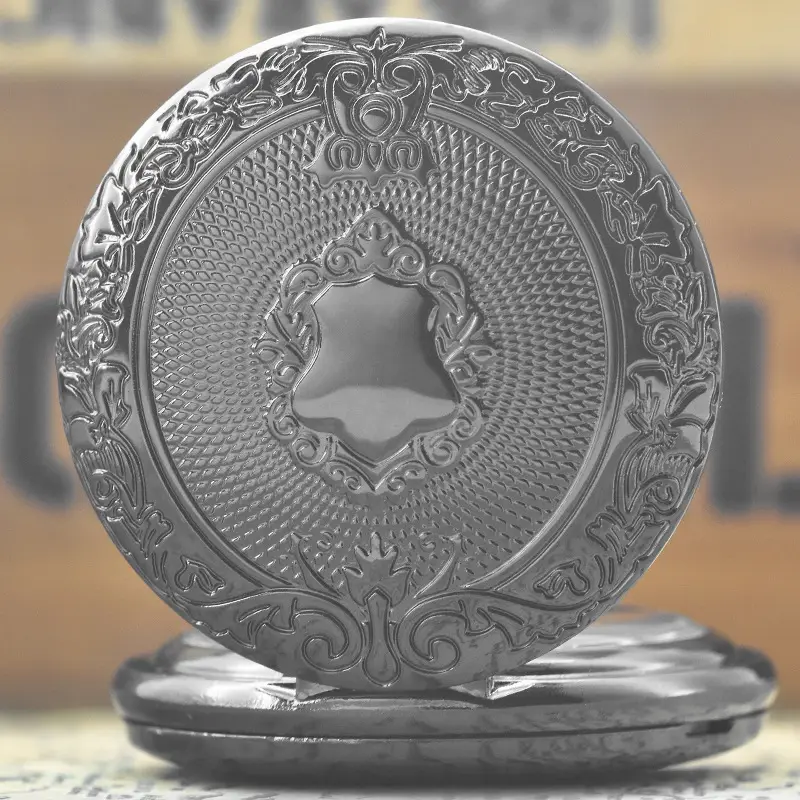 Retro European Pocket Watch with Chain & Carved Design — feature 8