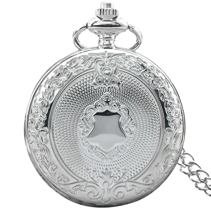 Retro European Pocket Watch with Chain & Carved Design